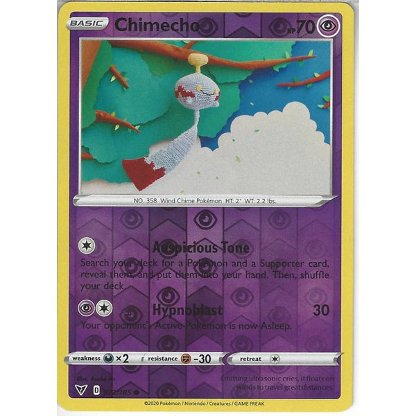 Pokemon Trading Card Game 072/185 Chimecho | Common Reverse Holo Card | SWSH-04 Vivid Voltage
