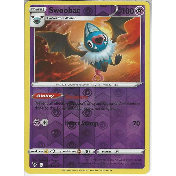 Pokemon Trading Card Game 074/185 Swoobat | Uncommon Reverse Holo Card | SWSH-04 Vivid Voltage