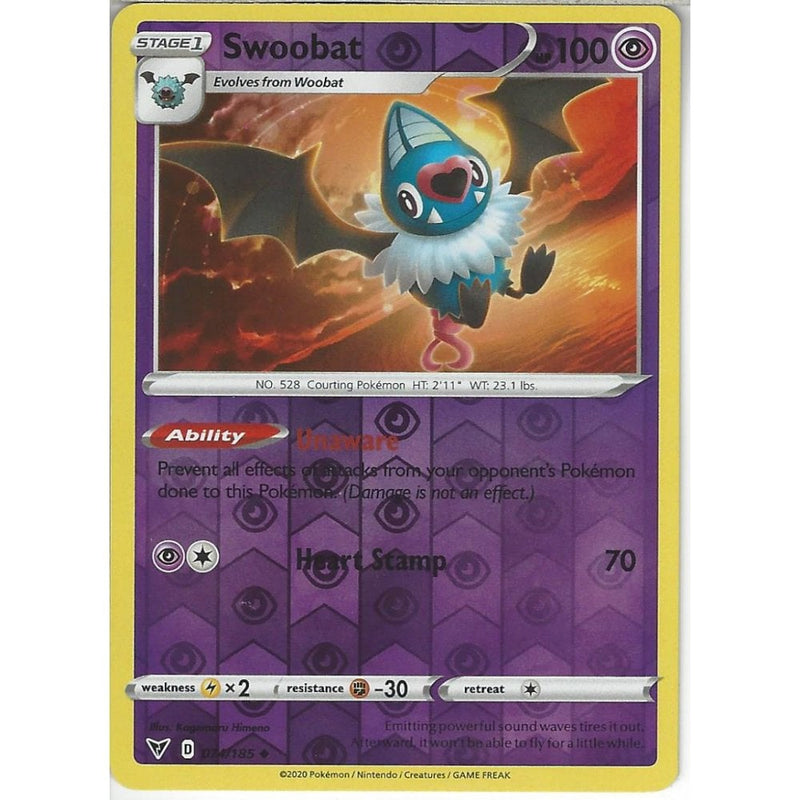 Pokemon Trading Card Game 074/185 Swoobat | Uncommon Reverse Holo Card | SWSH-04 Vivid Voltage