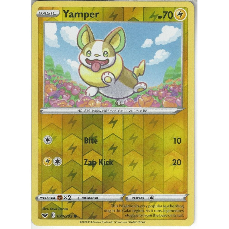 074/202 Yamper | Common Reverse Holo Card | Sword & Shield (Base Set) - Recaptured LTD 074/202 Yamper | Common Reverse Holo Card | Sword & Shield (Base Set) - Recaptured LTD