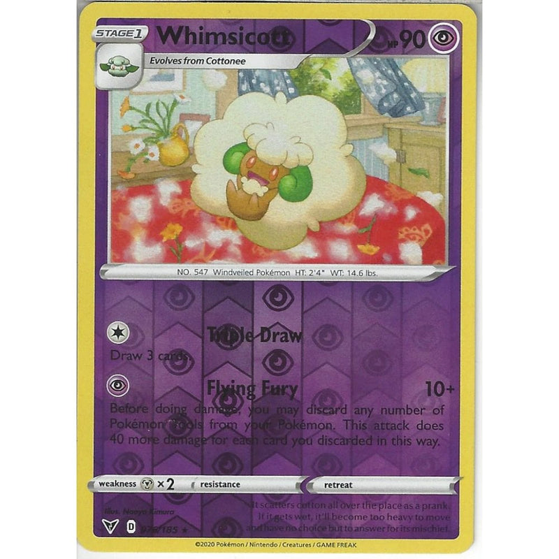 Pokemon Trading Card Game 076/185 Whimsicott | Rare Reverse Holo Card | SWSH-04 Vivid Voltage