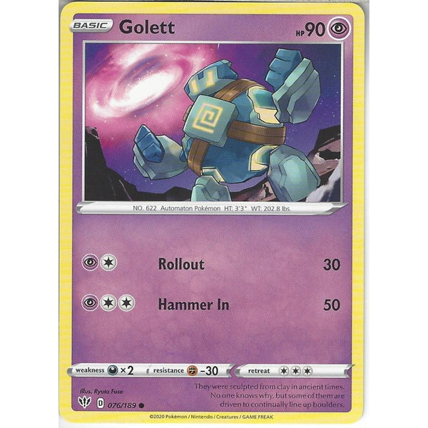 Pokemon Trading Card Game 076/189 Golett | Common Card | SWSH-03 Darkness Ablaze