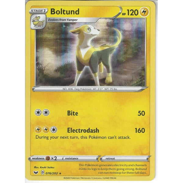 Pokemon Trading Card Game 076/202 Boltund | Rare Holo Card | Sword &amp; Shield (Base Set)