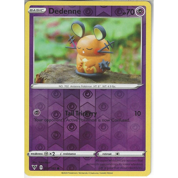 Pokemon Trading Card Game 077/185 Dedenne | Common Reverse Holo Card | SWSH-04 Vivid Voltage