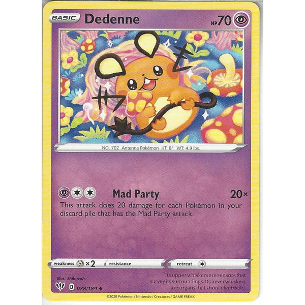 Pokemon Trading Card Game 078/189 Dedenne | Uncommon Card | SWSH-03 Darkness Ablaze