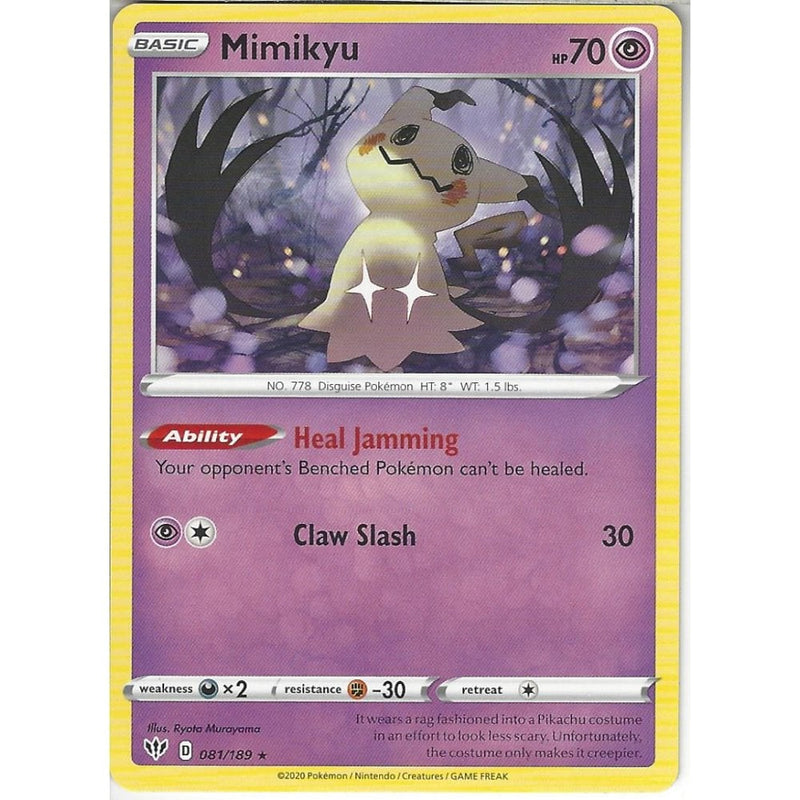 081/189 Mimikyu | Rare Card | SWSH-03 Darkness Ablaze - Recaptured LTD 081/189 Mimikyu | Rare Card | SWSH-03 Darkness Ablaze - Recaptured LTD