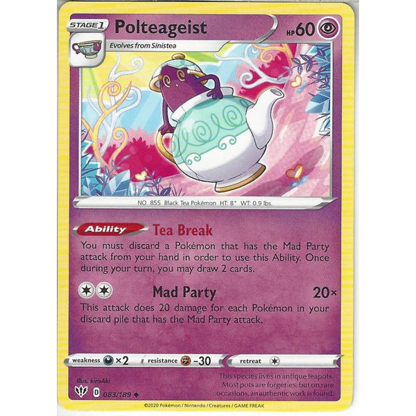 Pokemon Trading Card Game 083/189 Polteageist | Uncommon Card | SWSH-03 Darkness Ablaze