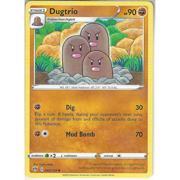 Pokemon Trading Card Game 085/189 Dugtrio | Uncommon Card | SWSH-03 Darkness Ablaze