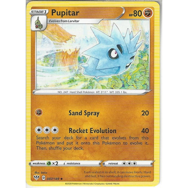 Pokemon Trading Card Game 087/189 Pupitar | Uncommon Card | SWSH-03 Darkness Ablaze