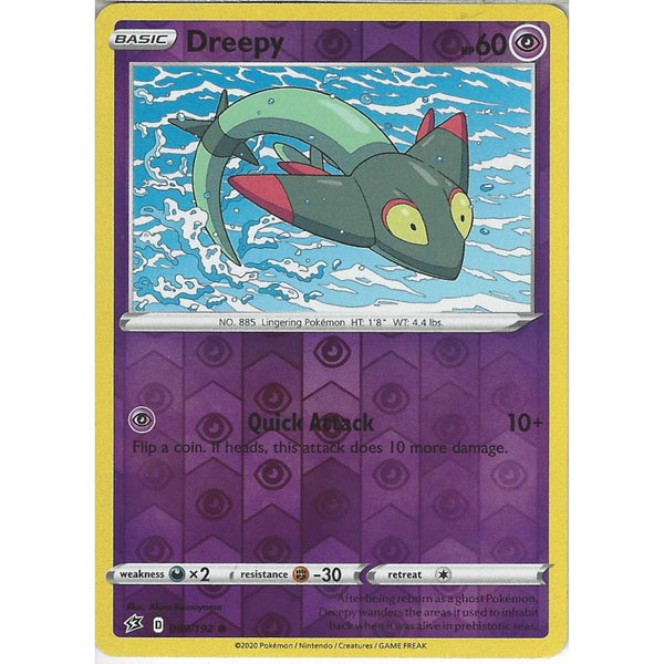 Pokemon Trading Card Game 089/192 Dreepy | Common Reverse Holo Card | Sword &amp; Shield Rebel Clash