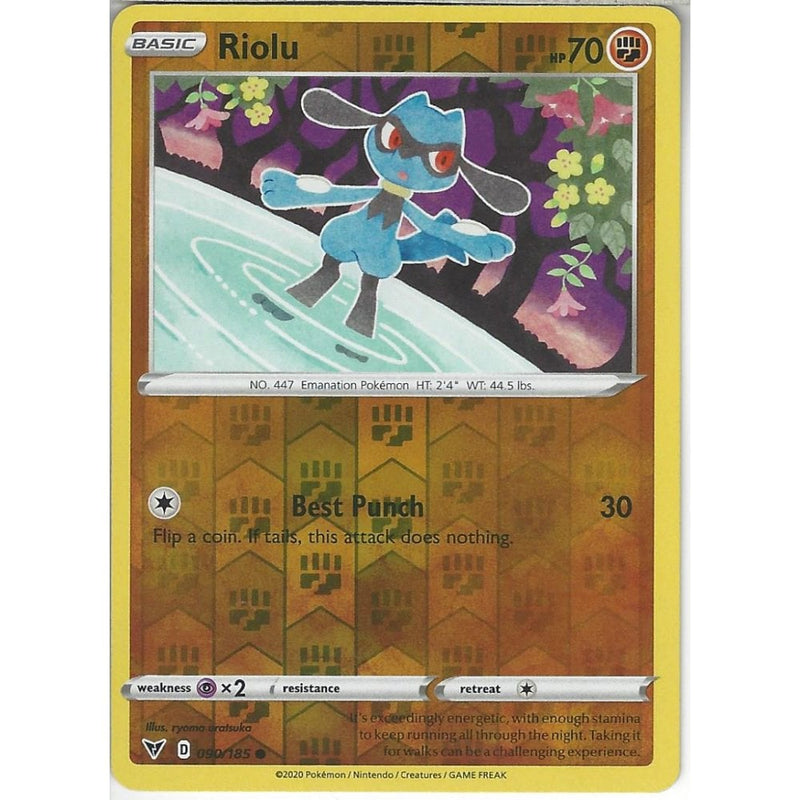Pokemon Trading Card Game 090/185 Riolu | Common Reverse Holo Card | SWSH-04 Vivid Voltage