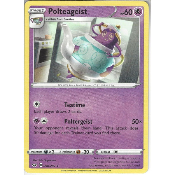 Pokemon Trading Card Game 090/202 Polteageist | Rare Card | Sword &amp; Shield (Base Set)