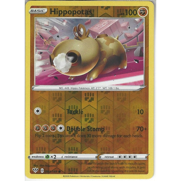 Pokemon Trading Card Game 093/189 Hippopotas | Common Reverse Holo Card | SWSH-03 Darkness Ablaze