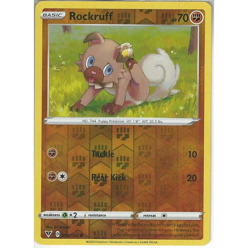 Pokemon Trading Card Game 094/185 Rockruff | Common Reverse Holo Card | SWSH-04 Vivid Voltage