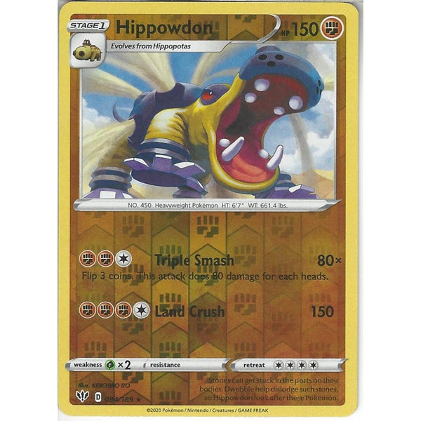 Pokemon Trading Card Game 094/189 Hippowdon | Rare Reverse Holo Card | SWSH-03 Darkness Ablaze