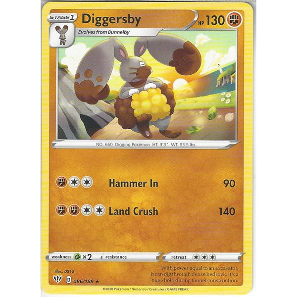 Pokemon Trading Card Game 096/189 Diggersby | Rare Card | SWSH-03 Darkness Ablaze