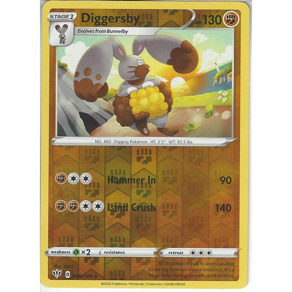 Pokemon Trading Card Game 096/189 Diggersby | Rare Reverse Holo Card | SWSH-03 Darkness Ablaze