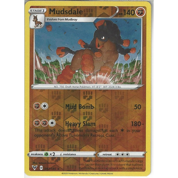 Pokemon Trading Card Game 097/185 Mudsdale | Rare Reverse Holo Card | SWSH-04 Vivid Voltage