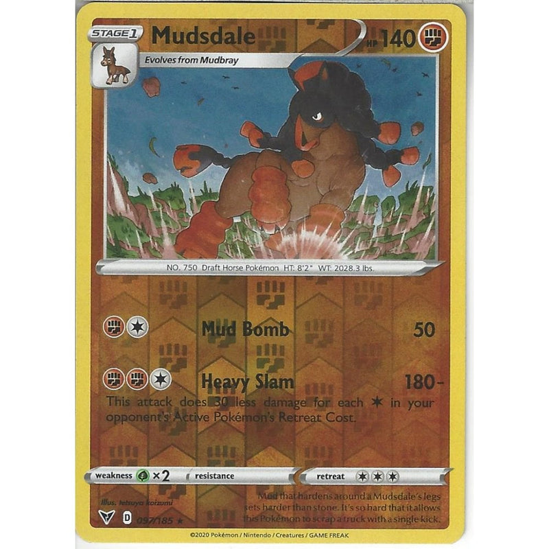 Pokemon Trading Card Game 097/185 Mudsdale | Rare Reverse Holo Card | SWSH-04 Vivid Voltage