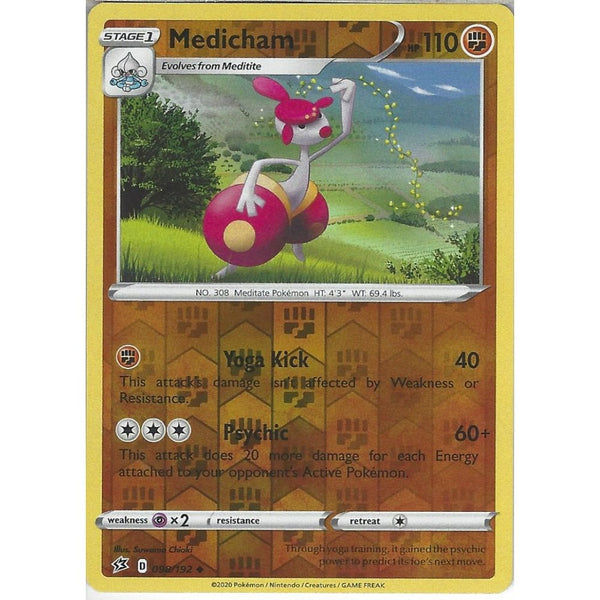 Pokemon Trading Card Game 098/192 Medicham | Uncommon Reverse Holo Card | Sword &amp; Shield Rebel Clash