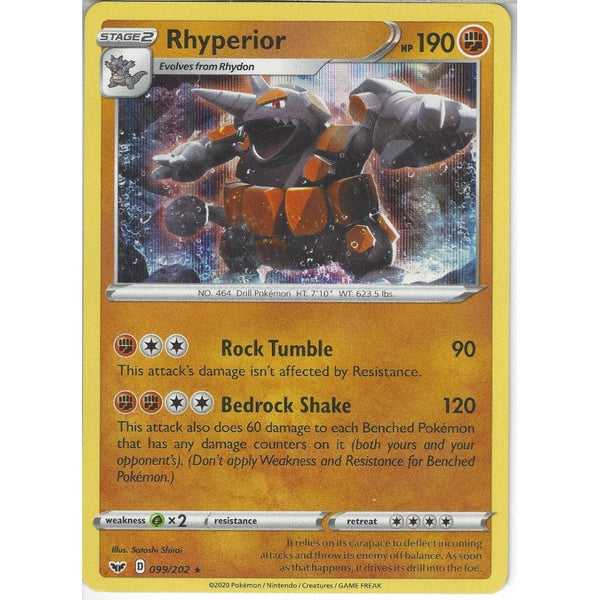 Pokemon Trading Card Game 099/202 Rhyperior | Rare Holo Card | Sword &amp; Shield (Base Set)