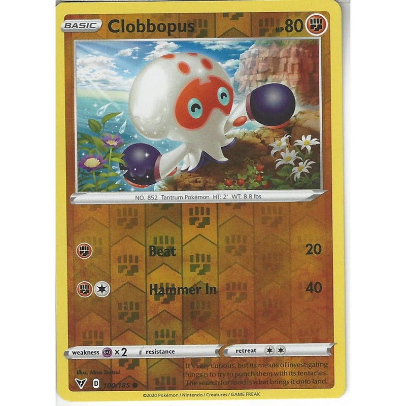 Pokemon Trading Card Game 100/185 Clobbopus | Common Reverse Holo Card | SWSH-04 Vivid Voltage