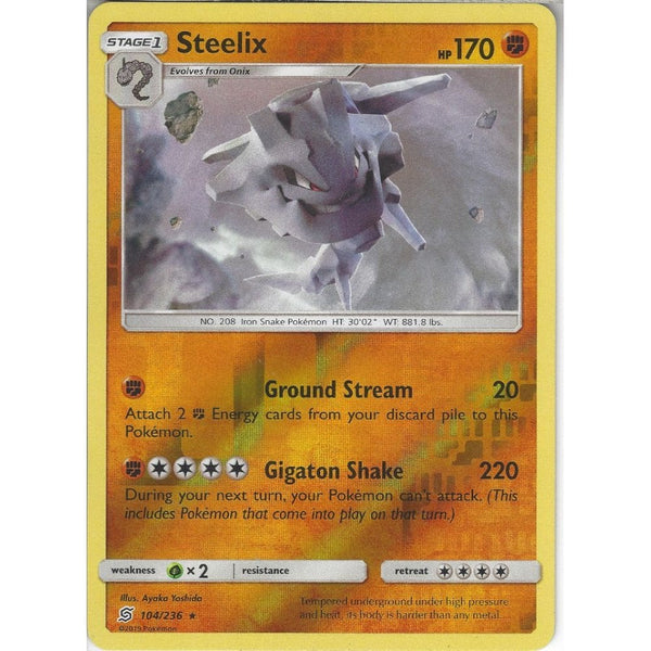 Pokemon Trading Card Game 104/236 Steelix | Rare Reverse Holo Card | SM11 Unified Minds