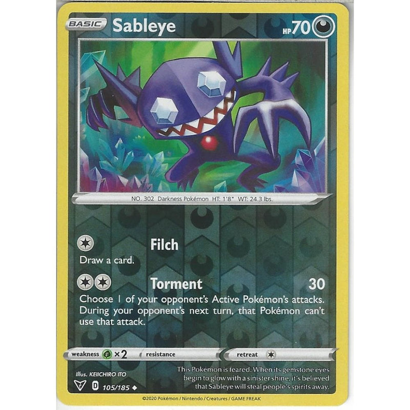 Pokemon Trading Card Game 105/185 Sableye | Uncommon Reverse Holo Card | SWSH-04 Vivid Voltage
