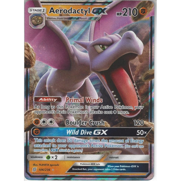Pokemon Trading Card Game 106/236 Aerodactyl GX | Rare Holo GX Card | SM11 Unified Minds