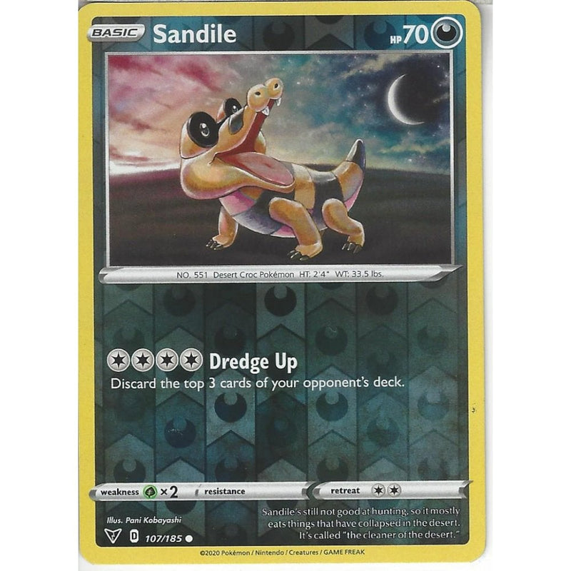 Pokemon Trading Card Game 107/185 Sandile | Common Reverse Holo Card | SWSH-04 Vivid Voltage