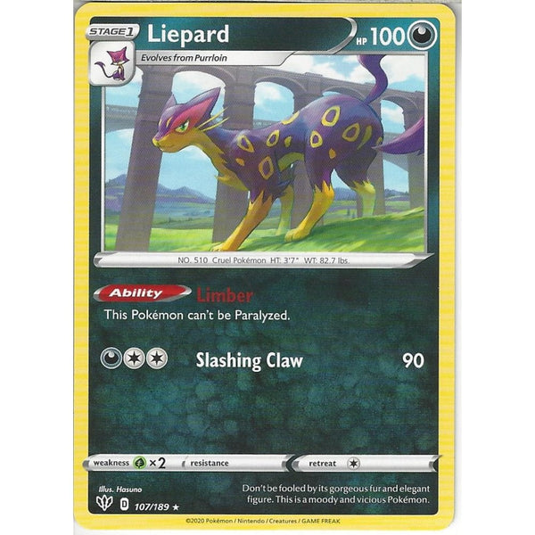 Pokemon Trading Card Game 107/189 Liepard | Rare Card | SWSH-03 Darkness Ablaze