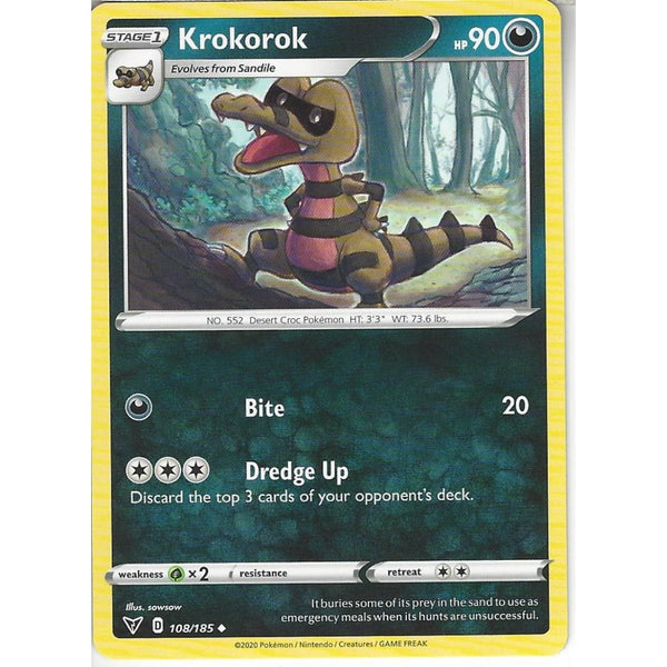 Pokemon Trading Card Game 108/185 Krokorok | Uncommon Card | SWSH-04 Vivid Voltage