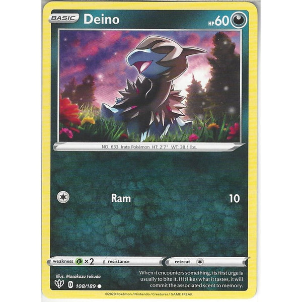 Pokemon Trading Card Game 108/189 Deino | Common Card | SWSH-03 Darkness Ablaze