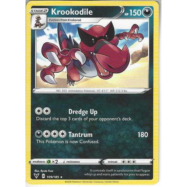 Pokemon Trading Card Game 109/185 Krookodile | Rare Card | SWSH-04 Vivid Voltage