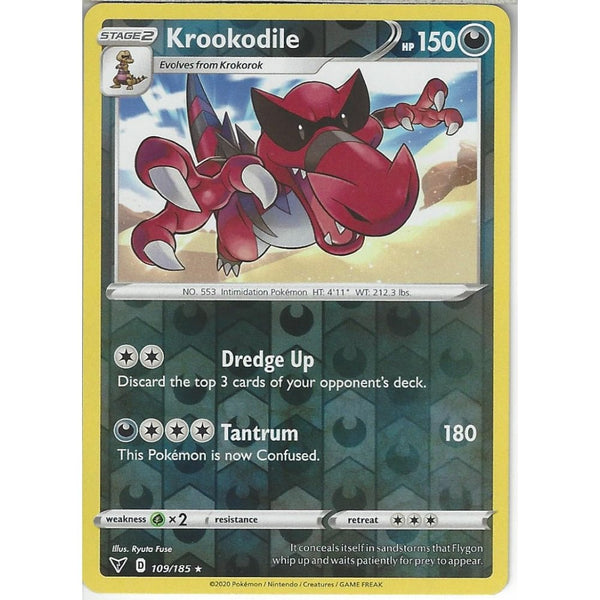 Pokemon Trading Card Game 109/185 Krookodile | Rare Reverse Holo Card | SWSH-04 Vivid Voltage