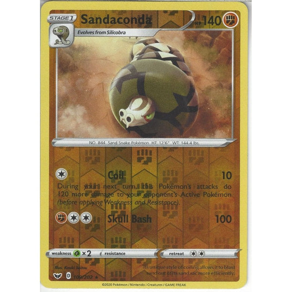 Pokemon Trading Card Game 109/202 Sandaconda | Rare Reverse Holo Card | Sword &amp; Shield (Base Set)