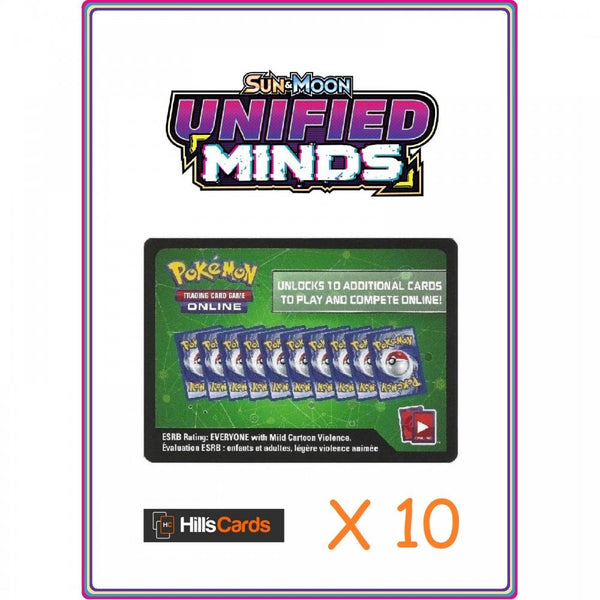 Pokemon Trading Card Game 10x Sun &amp; Moon Unified Minds Online Code Cards