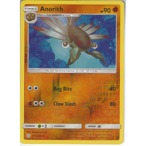 Pokemon Trading Card Game 111/236 Anorith | Uncommon Reverse Holo Card | SM12 Cosmic Eclipse