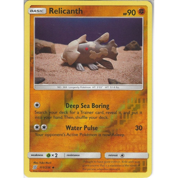 Pokemon Trading Card Game 111/236 Relicanth | Uncommon Reverse Holo Card | SM11 Unified Minds