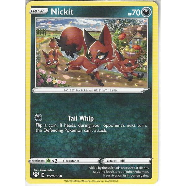 Pokemon Trading Card Game 112/189 Nickit | Common Card | SWSH-03 Darkness Ablaze