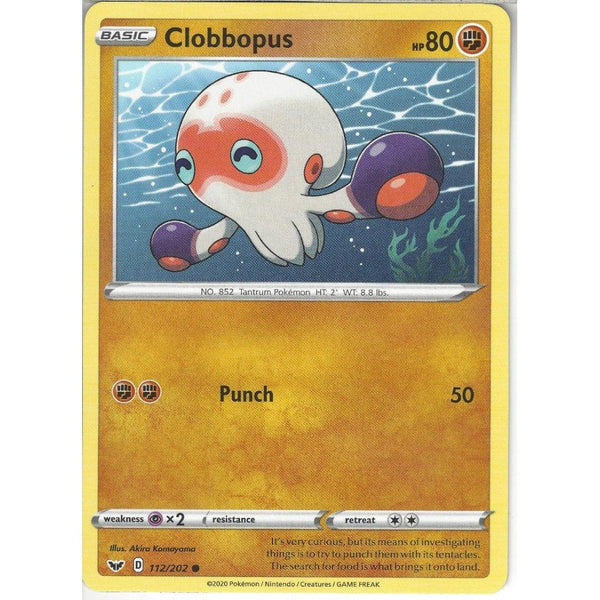 Pokemon Trading Card Game 112/202 Clobbopus | Common Card | Sword &amp; Shield (Base Set)
