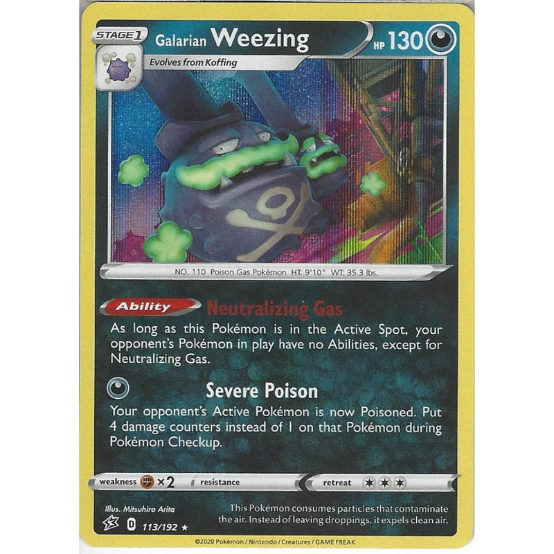 pokemon weezing card 113/192 Galarian Weezing | Rare Holo Card | Sword & Shield Rebel Clash