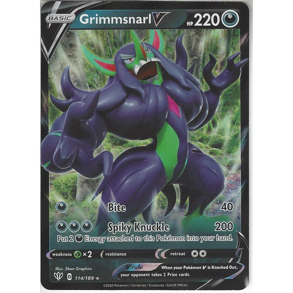 Pokemon Trading Card Game 114/189 Grimmsnarl V | Rare Holo V Card | SWSH-03 Darkness Ablaze