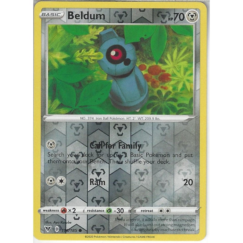 Pokemon Trading Card Game 116/185 Beldum | Common Reverse Holo Card | SWSH-04 Vivid Voltage