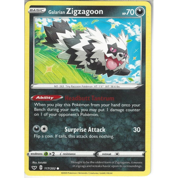 Pokemon Trading Card Game 117/202 Galarian Zigzagoon | Common Card | Sword &amp; Shield (Base Set)