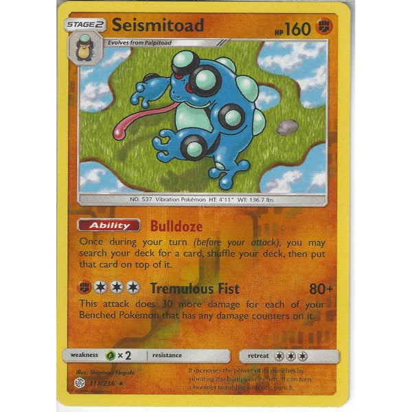 Pokemon Trading Card Game 117/236 Seismitoad | Rare Reverse Holo Card | SM12 Cosmic Eclipse