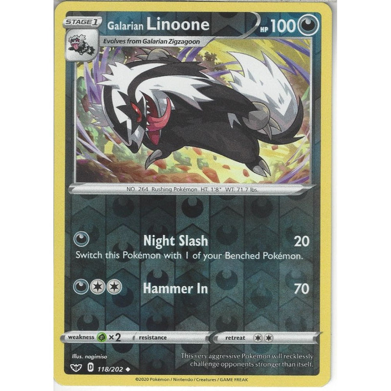 galarian linoone pokemon card value 118/202 Galarian Linoone | Uncommon Reverse Holo Card | Sword & Shield