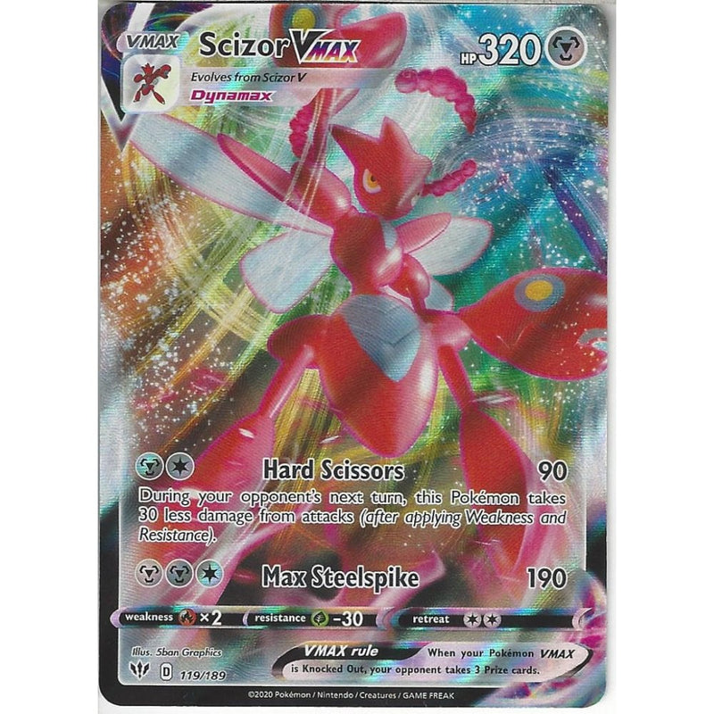 scizor v pokemon card 119/189 Scizor VMAX | Rare Ultra Card | SWSH-03 Darkness Ablaze