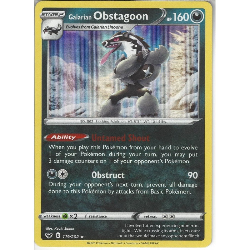 119/202 Galarian Obstagoon | Rare Holo Card | Sword & Shield (Base Set