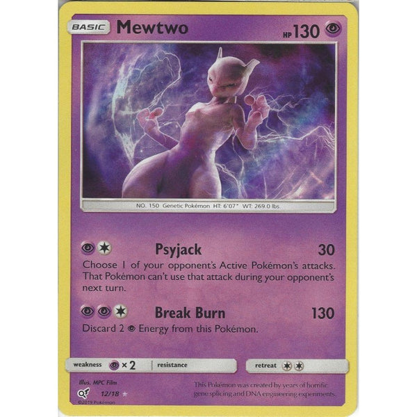 Pokemon Trading Card Game 12/18 Mewtwo | Rare Holo Foil Card | Detective Pikachu